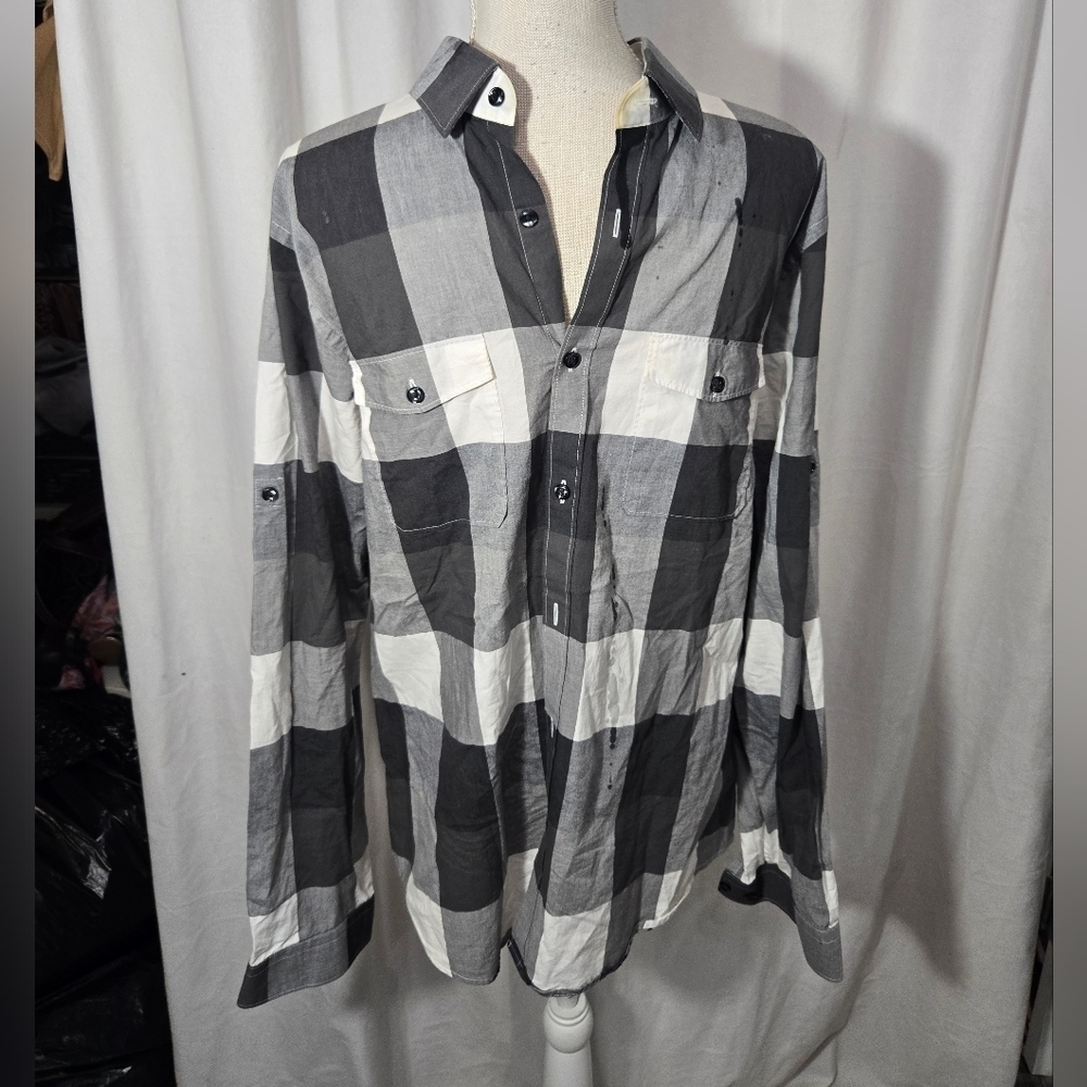 Men's Express Ultra Slim Checkered Button Down Shirt Sz Large